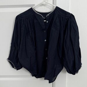 Madewell Navy Puff Sleeve Blouse